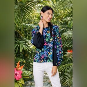 Lilly Pulitzer Imani Long Sleeve Top Paradise Glow Onyx Floral M